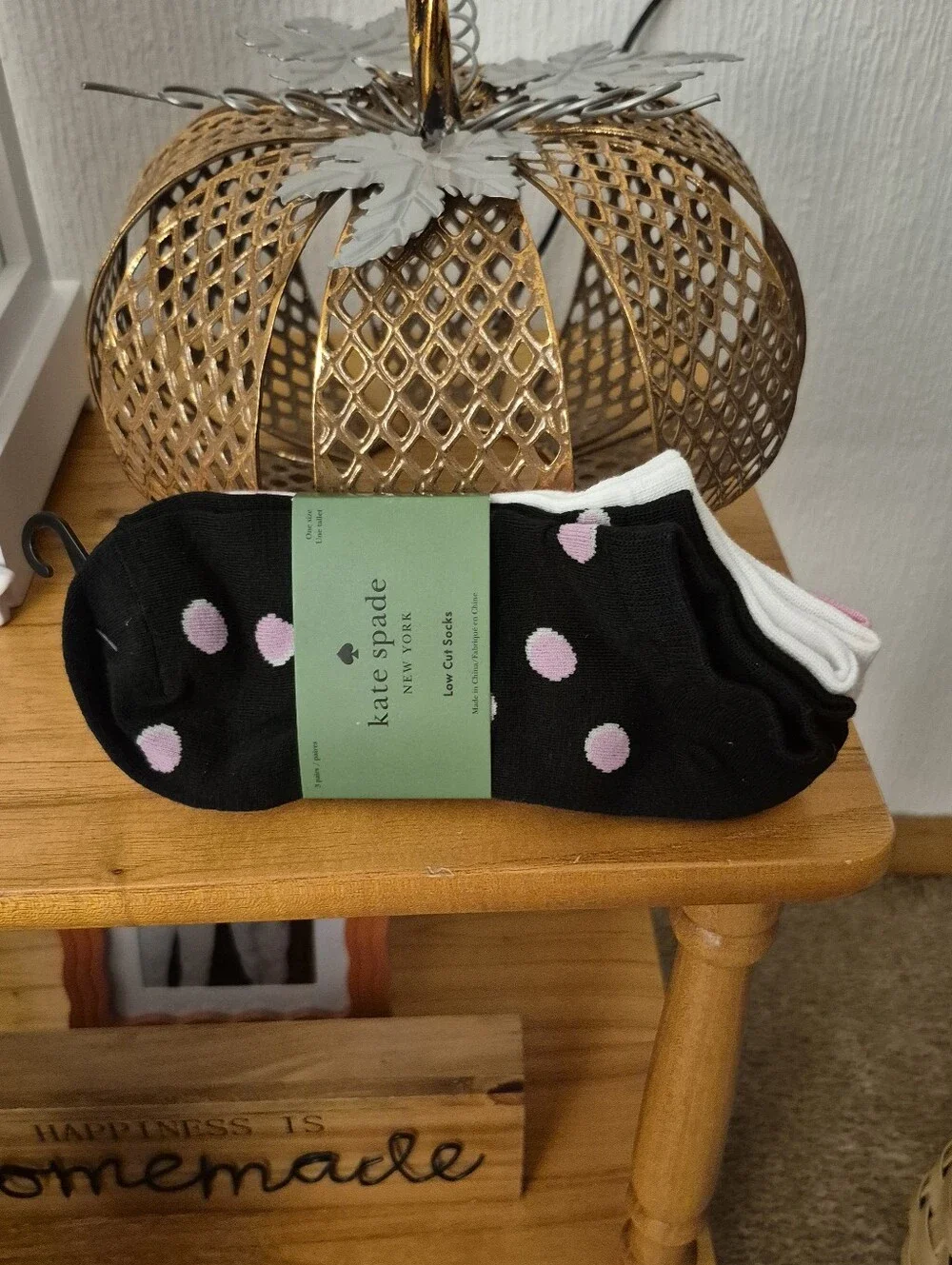 kate spade 3 Pack Low-Cut Socks. Black W/ Pink Polka Dots, Solid White & Pink.